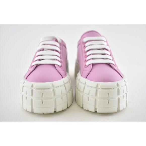 Prada Pink Nylon White Platform Lug Sole Lace Up Flat Low Top Trainer Sneaker 37 - Picture 5 of 10